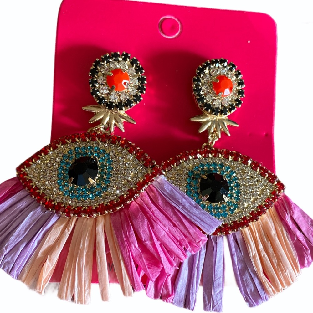 Women’s Rattan tassel earrings multi color